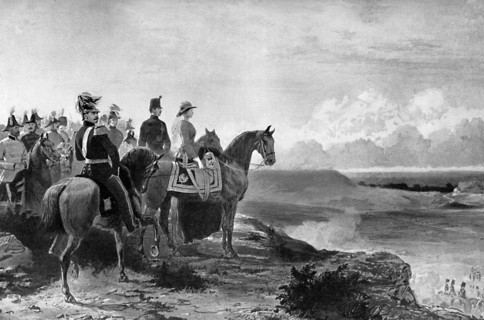 Queen Victoria reviewing her troops, Aldershot, 1856, (c1920). Artist: Unknown
