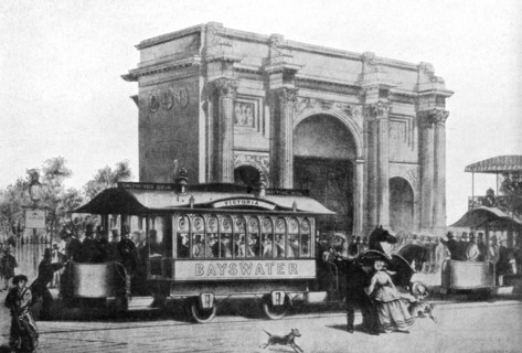 The first trams in London, 1861, (c1920). Artist: Unknown