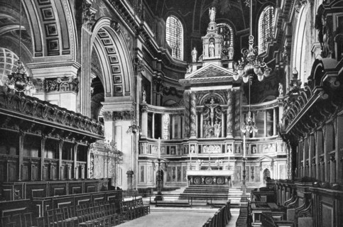 The Choir and Reredos, St Paul's Cathedral, 1908-1909.Artist: WS Campbell