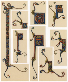 Illuminated initial letters, 13th century. Artist: Unknown