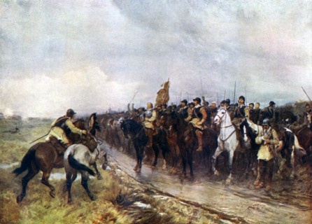 'Oliver Cromwell and his Troops at Dunbar Singing the 118th Psalm', 1926. Creator: Andrew Carrick Gow.
