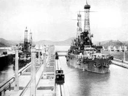 United States Men-Of-War passing through a lock, Panama Canal, Panama, 1926. Artist: Unknown