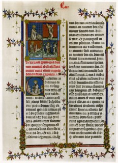 Text page with biblical scenes, late 14th century. Artist: Unknown