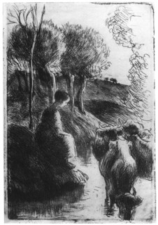 'Vachere au Bord de L'eau', (Cowherd beside Water), c1850-1900 (1924). Artist: Camille Pissarro