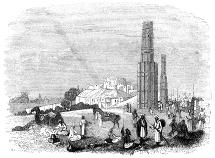 'Fortress of Ghazni, with the two Minars, India', 1847. Artist: Kirchner