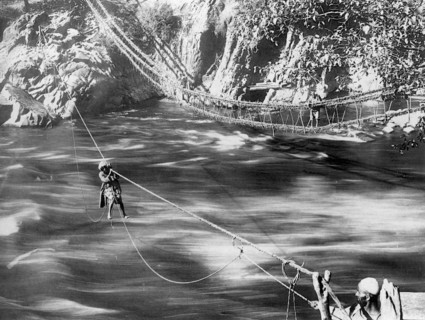 Rope bridge, Jhelum Valley, Kashmir, India, c1900.  Artist: F Bremner