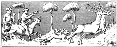 Hunting deer with dogs, 14th century (1849). Artist: Unknown