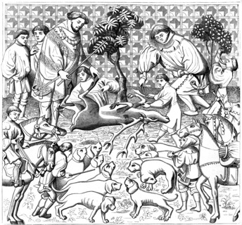 How to skin a stag, 15th century, (1849). Artist: Unknown