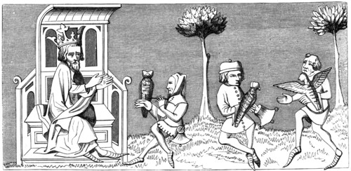 King Modus teaching the art of falconry, 14th century (1849). Artist: Unknown