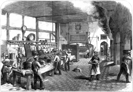 The kitchen at Charterhouse School, Godalming, Surrey, 1867. Artist: Unknown