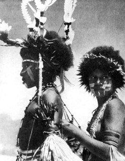 Painted warriors, Papua, New Guinea, 1936.Artist: Sport & General