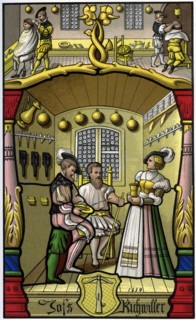 Barber and wigmaker, 16th century (1849).Artist: H Moulin