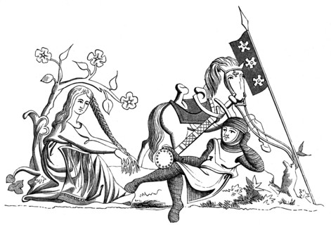 A knight and a maiden, 13th century (1849). Artist: Unknown