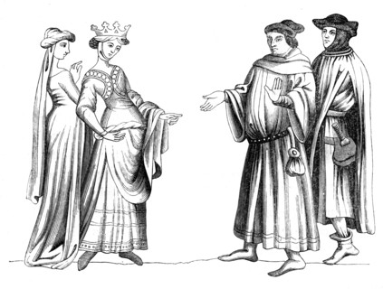 A noblewoman, servant and member of the bourgeoisie, 14th century (1849). Artist: Unknown