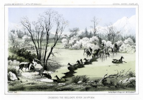 Crossing the Hellgate River, 6 January 1854 (1856).Artist: John Mix Stanley
