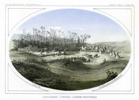 Camp Stevens, looking westward, Montana, USA, 1856.Artist: Gustav Sohon