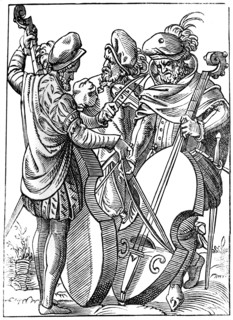 A violinist and two cellists, 16th century (1849).Artist: Jost Amman