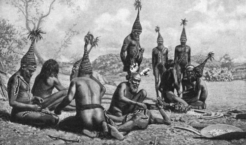 Arunta tribesmen of central Australia preparing a new corroboree, 1922. Artist: Baldwin Spencer
