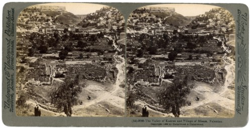 The valley of Kedron and the village of Siloam, outside the wall of Jerusalem, Palestine, 1896.Artist: Underwood & Underwood