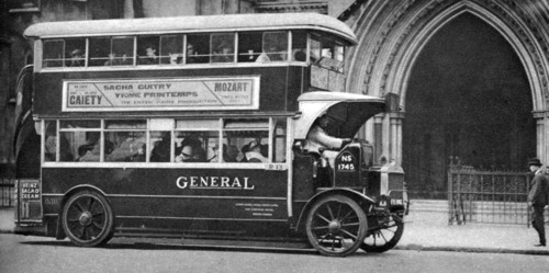 A double-decker bus standing outside the Law Courts, London, 1926-1927. Artist: Unknown