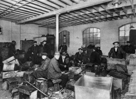A wood-chopping workshop, London, 1926-1927. Artist: Unknown