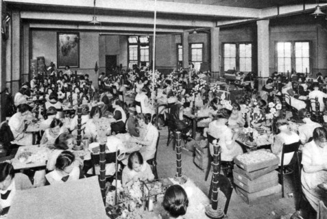 Disabled girls working at the 'Watercress and Flower Girls' Christian Mission', London, 1926-1927. Artist: Unknown