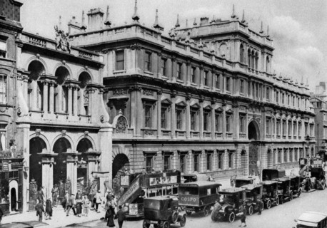Burlington Arcade entrance and the house of the Royal Academy, Piccadilly, 1926-1927.Artist: McLeish