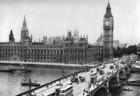 The Houses of Parliament and Westminster Bridge, London, 1926-1927. Artist: Unknown