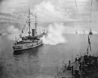 A salute by the Home Fleet, 1907 (1908).Artist: Queen Alexandra