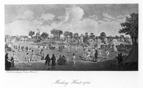 Cricket at Moulsey Hurst, 1780, (1912). Artist: Unknown