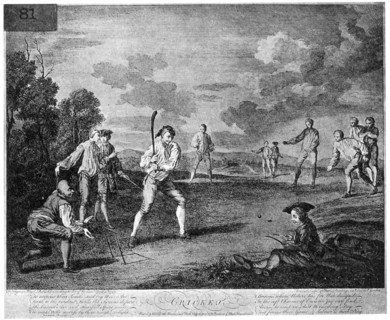 Cricket in 1743 (1912). Artist: Unknown