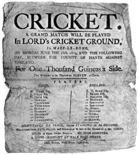 Flyer advertising a cricket match between Hampshire and England, 1819 ((1912). Artist: Unknown