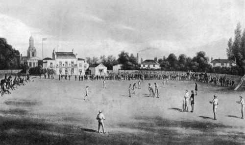 A cricket match in progress at Kennington Oval, London, 1848 (1912). Artist: Unknown