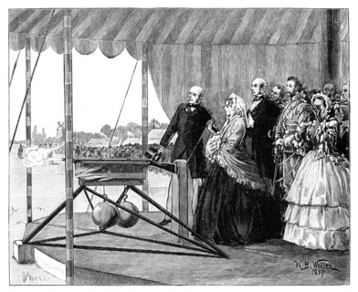 Queen Victoria firing the first shot at Wimbledon, July 1860, (1887).Artist: William Barnes Wollen