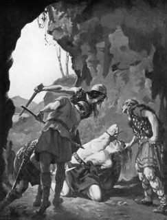 King Constantine I of Scotland being slain by the Danes in 877, c1920.Artist: Margaret Dovaston