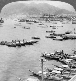 Looking north over vessels in the port of Nagasaki, Japan, 1904.Artist: Underwood & Underwood