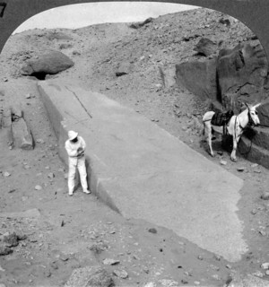 'Ninety-two foot obelisk still lying in the quarry of Assuan (Aswan), Egypt', 1905.Artist: Underwood & Underwood