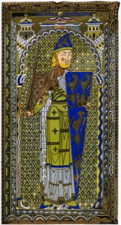 Representation of the enamel effigy of Geoffrey V on his tomb at Le Mans Cathedral, 1849.Artist: Lemercier