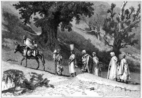 Kabyle family group travelling, Algeria, c1890. Artist: Hildibrand