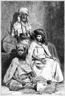'Arab mendicant, Biskra and El-kantra women', c1890. Artist: Hildibrand