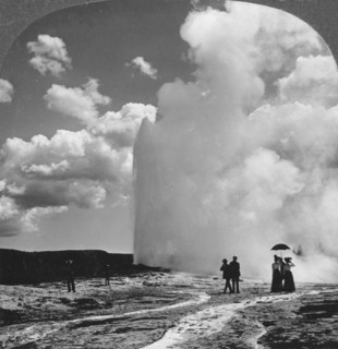 Old Faithful geyser, Yellowstone National Park, USA, early 19th century.Artist: Underwood & Underwood
