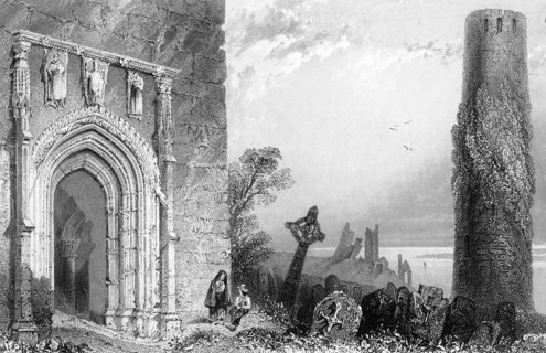 Entrance to a temple, Clonmacnoise, Ireland, 19th century.Artist: R Brandard