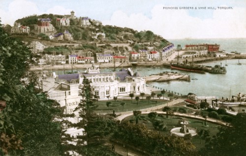 Princess Gardens and Vane Hill, Torquay, Devon, early 20th century.Artist: Ern Bishop