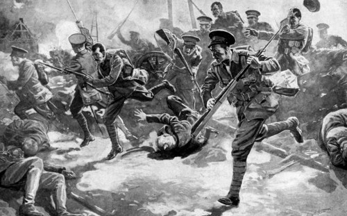British infantry battle with German forces, First World War, 1914. Artist: Unknown