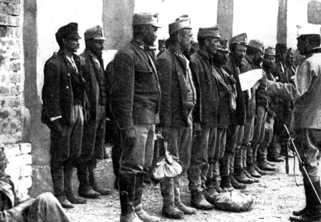 Austrian troops surrender without firing a shot, 1914. Artist: Unknown