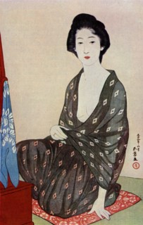 A Japanese woman wearing summer clothes, 1920 (1930).Artist: Hashiguchi Goyo