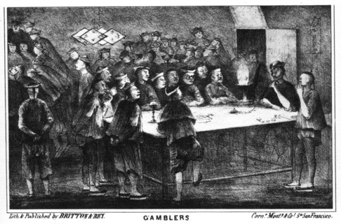 Gambling during the Californian gold rush, 19th century (1937).Artist: Britton & Rey