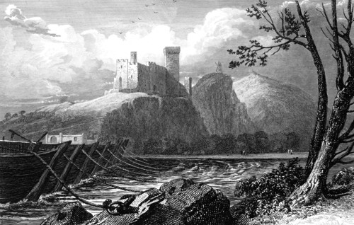 The Castle of Beaucaire and a bridge of boats over the Rhone, France, 1824. Creator: William Bernard Cooke.