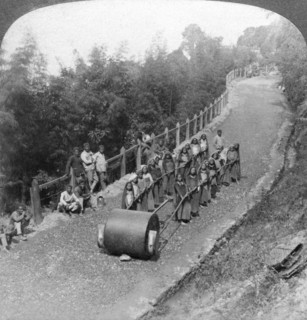 A woman work team on the Darjeeling highway, India, 1903.Artist: Underwood & Underwood