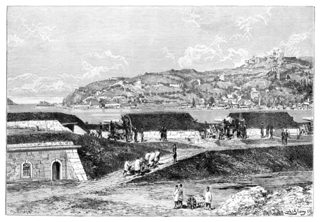 Turkish batteries and the entrance to the Bosphorus at the Black Sea, Turkey, 1895. Artist: Unknown